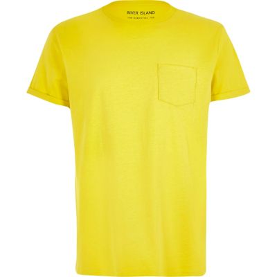 Yellow pocket crew neck t-shirt